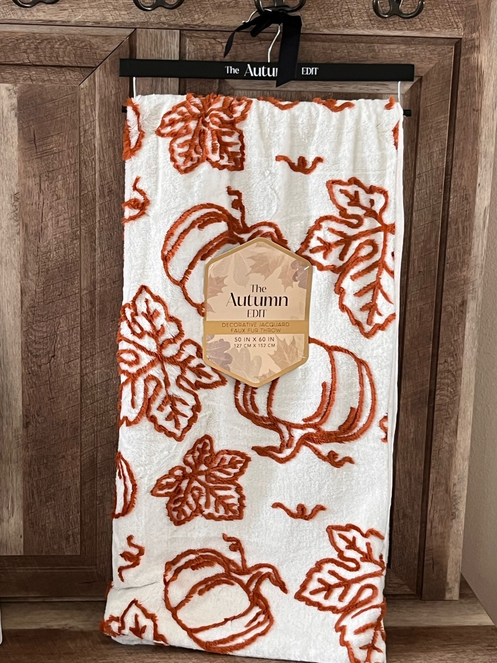The Autumn Edit Faux Fur Throw Blanket 50x60 - Pumpkin & Leaf